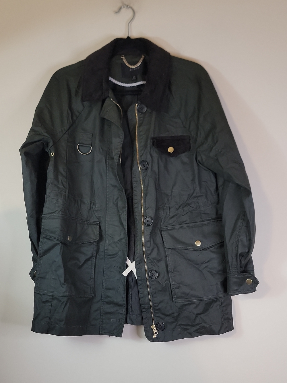 J. Crew Dark Green Field Jacket with Black Collar
